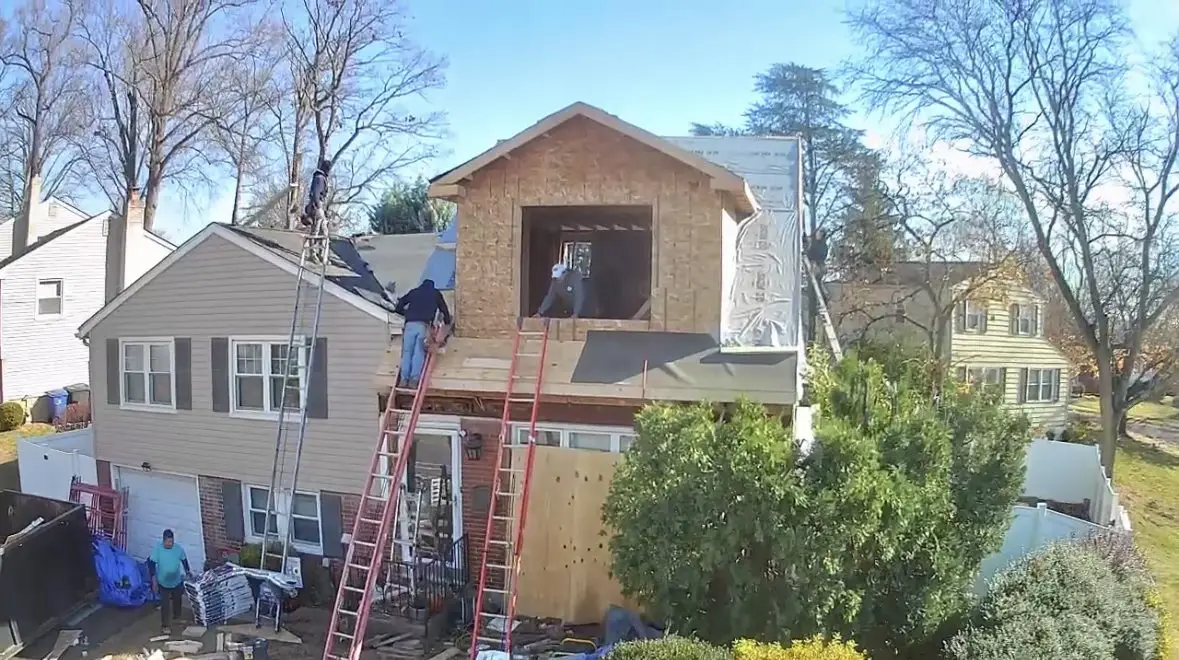 Sheathing going onto the new third story in Abington, PA