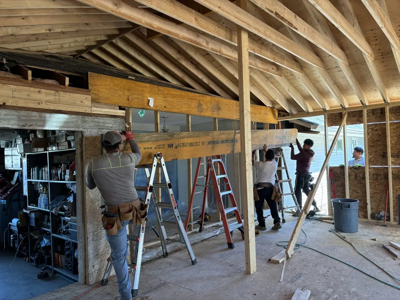 Giuliani Builders crew framing the family room addition in Warminster, PA
